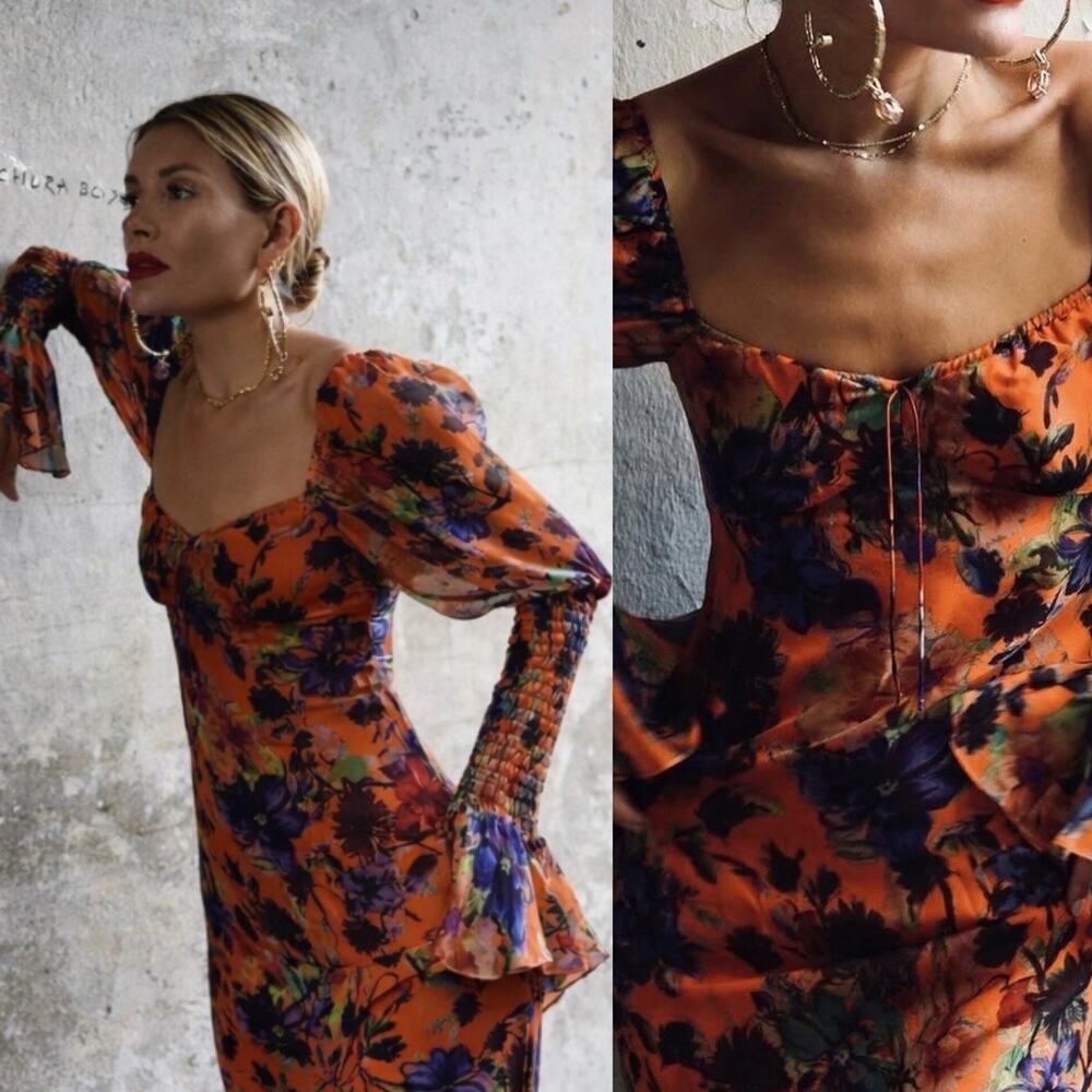 Rat & Boa Naomi Mini dress Orange floral Sz Small Coquette Core Boho Festival - Picture 5 of 11